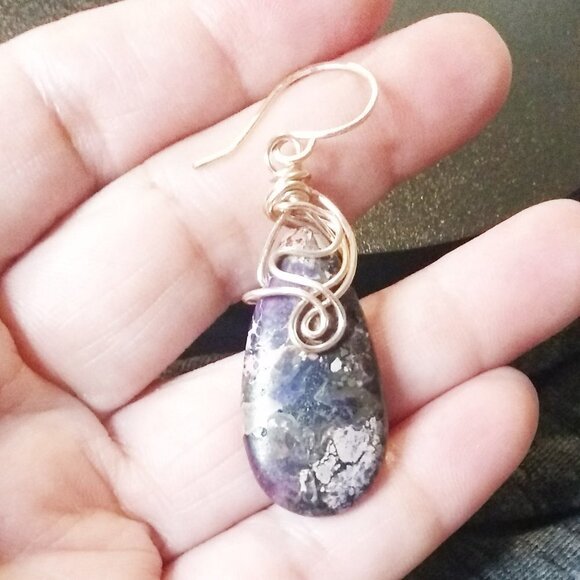 Wire Wrapped Beauties! Purple & Plum Sea Sediment Jasper Teardrop + Rose Gold - Picture 4 of 11